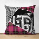 - Suet-K4130-Gorsel - Realhomes Çift Taraflı Ekose Geometrik Ve Kazayağı Desenli Özel Tasarım Dijital Baskılı Modern Süet Yastık Kırlent Kılıfı Realhomes