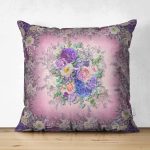 Çift Taraflı Çiçek Desenli Özel Tasarım Dijital Baskılı Modern Süet Yastık Kırlent Kılıfı Realhomes