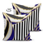 Çift Taraflı Çizgili Zeminde Zincir Motifli Özel Tasarım Dijital Baskılı Modern Süet Yastık Kırlent Kılıfı Realhomes