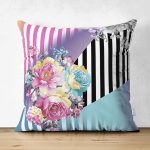 - Suet-K4148-Gorsel - Realhomes Çift Taraflı Çiçek Desenli Özel Tasarım Dijital Baskılı Modern Süet Yastık Kırlent Kılıfı Realhomes