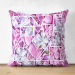 - Suet-K4150-Gorsel - Realhomes Çift Taraflı Geometrik Zeminde Çiçekler Özel Tasarım Dijital Baskılı Süet Yastık Kırlent Kılıfı Realhomes