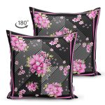- Suet-K4154-Gorsel-1 - Realhomes Çift Taraflı Modern Siyah Zemin ve Çiçeklerin Uyumu Özel Tasarım Süet Yastık Kırlent Kılıfı Realhomes
