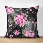 - Suet-K4154-Gorsel - Realhomes Çift Taraflı Modern Siyah Zemin ve Çiçeklerin Uyumu Özel Tasarım Süet Yastık Kırlent Kılıfı Realhomes