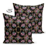 - Suet-K4158-Gorsel-1 - Realhomes Çift Taraflı Siyah Zeminde Altın Dokunuşlar Süet Yastık Kırlent Kılıfı Realhomes