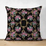 - Suet-K4158-Gorsel - Realhomes Çift Taraflı Siyah Zeminde Altın Dokunuşlar Süet Yastık Kırlent Kılıfı Realhomes