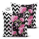 - Suet-K4171-Gorsel-1 - Realhomes Çift Taraflı Siyah Zikzak Zeminde İlkbahar Çiçekleri Temalı Süet Yastık Kırlent Kılıfı Realhomes