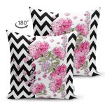 - Suet-K4172-Gorsel-1 - Realhomes Çift Taraflı Siyah Zikzak Zeminde İlkbahar Çiçekleri Temalı Süet Yastık Kırlent Kılıfı Realhomes