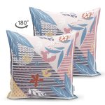 Çift Taraflı Geometrik Zeminde Yaprakların Uyumu Dijital Baskılı Süet Yastık Kırlent Kılıfı Realhomes