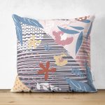 Çift Taraflı Geometrik Zeminde Yaprakların Uyumu Dijital Baskılı Süet Yastık Kırlent Kılıfı Realhomes