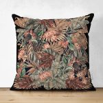 Çift Taraflı Siyah Zeminde Modern Gül Sanatı Motifli Özel Tasarım Süet Yastık Kırlent Kılıfı Realhomes