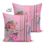 Çift Taraflı Ekose Zeminde Gül Temalı Süet Yastık Kırlent Kılıfı Realhomes