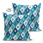 - Suet-K418-Gorsel-1 - Realhomes Çift Taraflı Denizci Temalı Çapa Dümen Gemi Figürlü Özel Tasarım Dijital Baskılı Modern Süet Yastık Kırlent Kılıfı Realhomes