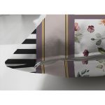 Çift Taraflı Çizgili Zeminde Çiçek Motifli Özel Tasarım Dijital Baskılı Modern Süet Yastık Kırlent Kılıfı Realhomes