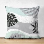 Çift Taraflı Modern Amazon Yaprakları Özel Tasarım Süet Yastık Kırlent Kılıfı Realhomes