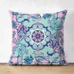 Çift Taraflı Modern Çini Özel Tasarım Dijital Baskılı Süet Yastık Kırlent Kılıfı Realhomes