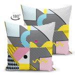 Çift Taraflı Modern Geometrik Motifli Özel Tasarım Süet Yastık Kırlent Kılıfı Realhomes