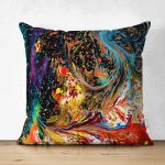 Çift Taraflı Sulu Boya Desenli Özel Tasarım Süet Yastık Kırlent Kılıfı Realhomes