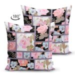 Çift Taraflı Geometrik Şekil İçinde Modern Gül Tasarımlı Süet Yastık Kırlent Kılıfı Realhomes