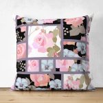 Çift Taraflı Geometrik Şekil İçinde Modern Gül Tasarımlı Süet Yastık Kırlent Kılıfı Realhomes