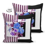 Çift Taraflı Mor Çizgi ve Siyahın Uyumu Tasarımlı Süet Yastık Kırlent Kılıfı Realhomes