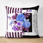 Çift Taraflı Mor Çizgi ve Siyahın Uyumu Tasarımlı Süet Yastık Kırlent Kılıfı Realhomes