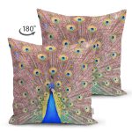 - Suet-K4273-Gorsel-1 - Realhomes Çift Taraflı Modern Tavus Kuşu Motifli Özel Tasarım Süet Yastık Kırlent Kılıfı Realhomes