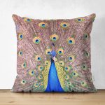 - Suet-K4273-Gorsel - Realhomes Çift Taraflı Modern Tavus Kuşu Motifli Özel Tasarım Süet Yastık Kırlent Kılıfı Realhomes