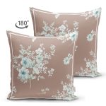 Çift Taraflı Kahverengi ve Çiçeklerin Uyumu Özel Tasarım Dijital Baskılı Süet Yastık Kırlent Kılıfı Realhomes