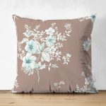 Çift Taraflı Kahverengi ve Çiçeklerin Uyumu Özel Tasarım Dijital Baskılı Süet Yastık Kırlent Kılıfı Realhomes