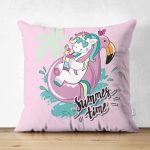 Çift Taraflı Pembe Zemin Tatil Temalı Sevimli Kedi Desenli Dijital Baskılı Modern Süet Yastık Kırlent Kılıfı Realhomes