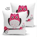 - Suet-K48-Gorsel-1 - Realhomes Çift Taraflı Sevimli Baykuş Tasarımlı Dijital Baskılı Süet Yastık Kırlent Kılıfı Realhomes
