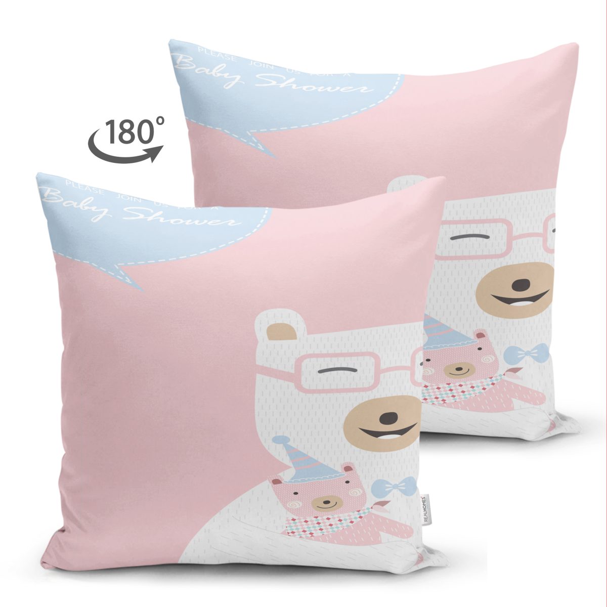 Çift Taraflı Pembe Zeminde Anne Ve Yavru Ayı Baby Shower Dijital Baskılı Çocuk Odası Süet Yastık Kırlent Kılıfı Realhomes