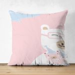 - Suet-K4802-Gorsel - Realhomes Çift Taraflı Pembe Zeminde Anne Ve Yavru Ayı Baby Shower Dijital Baskılı Çocuk Odası Süet Yastık Kırlent Kılıfı Realhomes