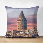 - Suet-K50-Gorsel - Realhomes Çift Taraflı Galata Kulesi Dijital Baskılı Dekoratif Süet Yastık Kırlent Kılıfı Realhomes