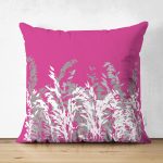 Çift Taraflı Fuşya Zeminde Beyaz Çiçek Dijital Baskılı Süet Kırlent Kılıfı Realhomes