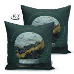 Çift Taraflı Mermer Ve Altınlı 3D Daire Desenli Dijital Baskılı Dekoratif Süet Yastık Kırlent Kılıfı Realhomes