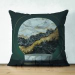 Çift Taraflı Mermer Ve Altınlı 3D Daire Desenli Dijital Baskılı Dekoratif Süet Yastık Kırlent Kılıfı Realhomes