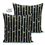 Çift Taraflı Çizgili Zemin Üzerinde Altın Kalpler Desenli Dijital Baskılı Dekoratif Süet Yastık Kırlent Kılıfı Realhomes