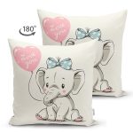 Çift Taraflı Sevimli Bebek Fil Çocuk Odası Dijital Baskılı Dekoratif Süet Yastık Kırlent Kılıfı Realhomes