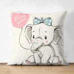 Çift Taraflı Sevimli Bebek Fil Çocuk Odası Dijital Baskılı Dekoratif Süet Yastık Kırlent Kılıfı Realhomes