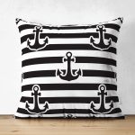 Çift Taraflı Siyah Çizgili Zemin Üzerinde Çapalı Dekoratif Modern Süet Yastık Kılıfı Realhomes