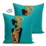 - Suet-K6470-Gorsel-1 - Realhomes Çift Taraflı Mavi Zeminde Afrika Kadın İllüstrasyon Dijital Baskılı Dekoratif Süet Yastık Kırlent Kılıfı Realhomes