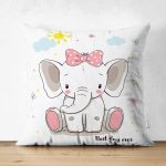 Çift Taraflı Sevimli Kız Bebek Fil Çocuk Odası Dijital Baskılı Dekoratif Süet Yastık Kırlent Kılıfı Realhomes