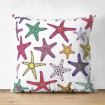 - Suet-K6477-Gorsel - Realhomes Çift Taraflı Rengarenk Deniz Yıldızları Desenli Dijital Baskılı Dekoratif Süet Yastık Kırlent Kılıfı Realhomes