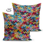 Çift Taraflı Rengarenk Geometrik Desenli Dijital Baskılı Dekoratif Süet Yastık Kırlent Kılıfı Realhomes