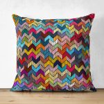 Çift Taraflı Rengarenk Geometrik Desenli Dijital Baskılı Dekoratif Süet Yastık Kırlent Kılıfı Realhomes