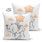 Çift Taraflı Sevimli Bebek Fil Çocuk Odası Dijital Baskılı Dekoratif Süet Yastık Kırlent Kılıfı Realhomes
