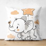 Çift Taraflı Sevimli Bebek Fil Çocuk Odası Dijital Baskılı Dekoratif Süet Yastık Kırlent Kılıfı Realhomes