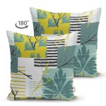 Çift Taraflı Yaprak Ve Geometrik Desenli Dijital Baskılı Dekoratif Süet Yastık Kırlent Kılıfı Realhomes