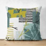 Çift Taraflı Yaprak Ve Geometrik Desenli Dijital Baskılı Dekoratif Süet Yastık Kırlent Kılıfı Realhomes